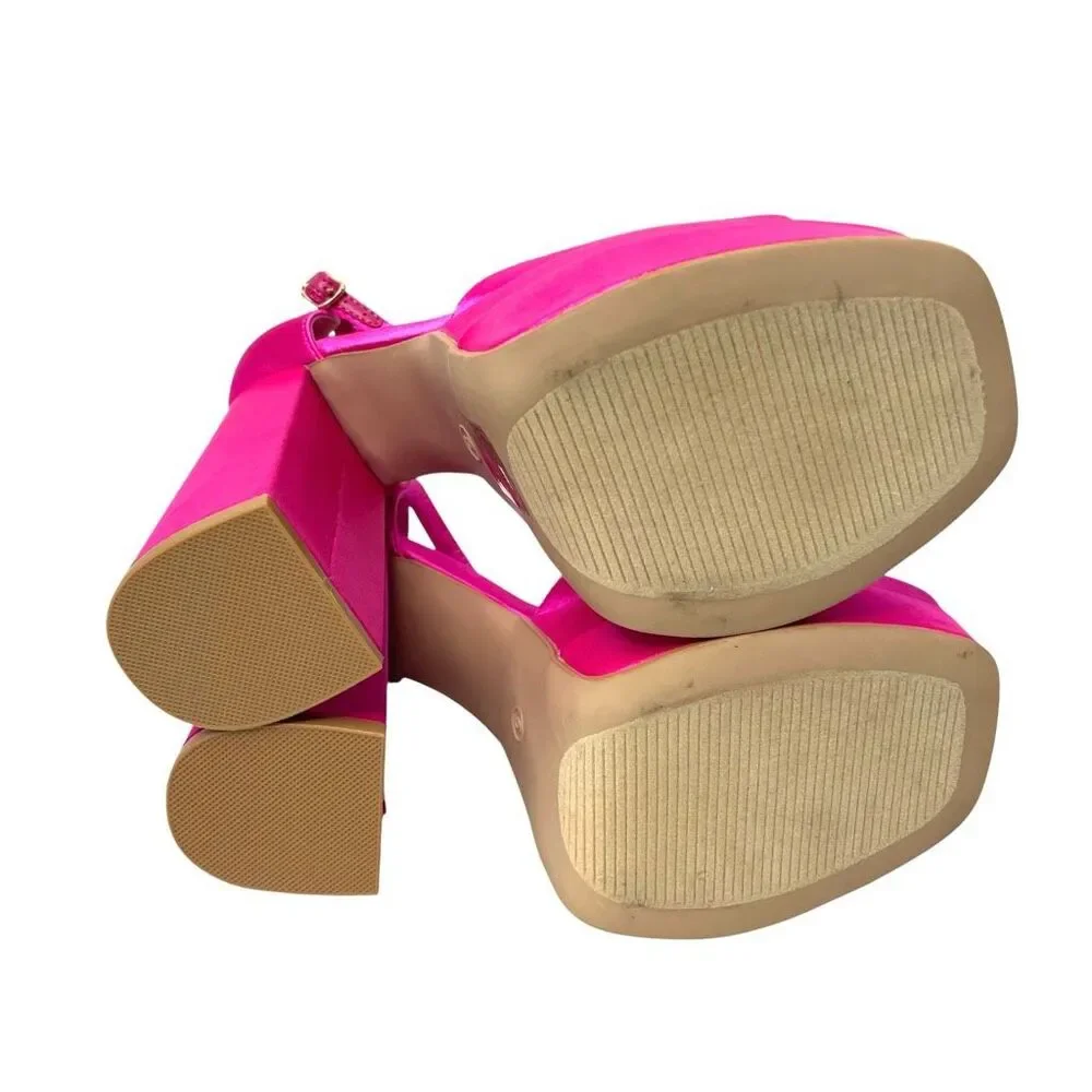 NEW Dream Pairs satin chunky platform heels pumps Size 6 fuchsia hot pink barbie